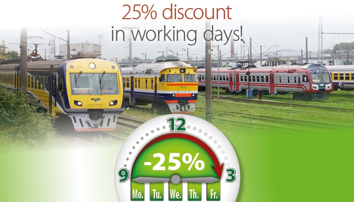 47 trains on weekdays have 25% discount!
